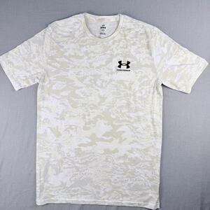 Under Armour HeatGear T Shirt Mens Medium White Camo Loose Short Sleeve Logo Tee